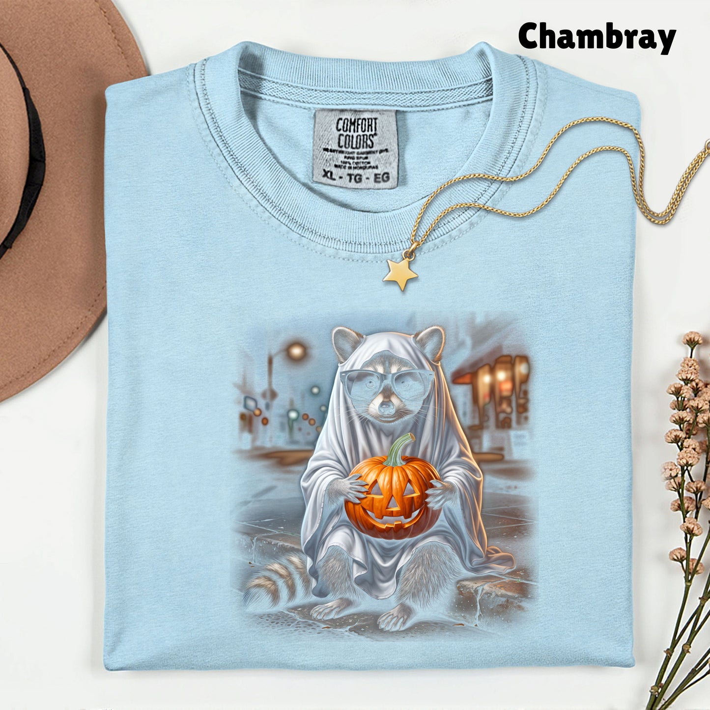 Halloween Ghost Raccoon T-Shirt, Pumpkin Trash Panda Spooky Vintage Tee