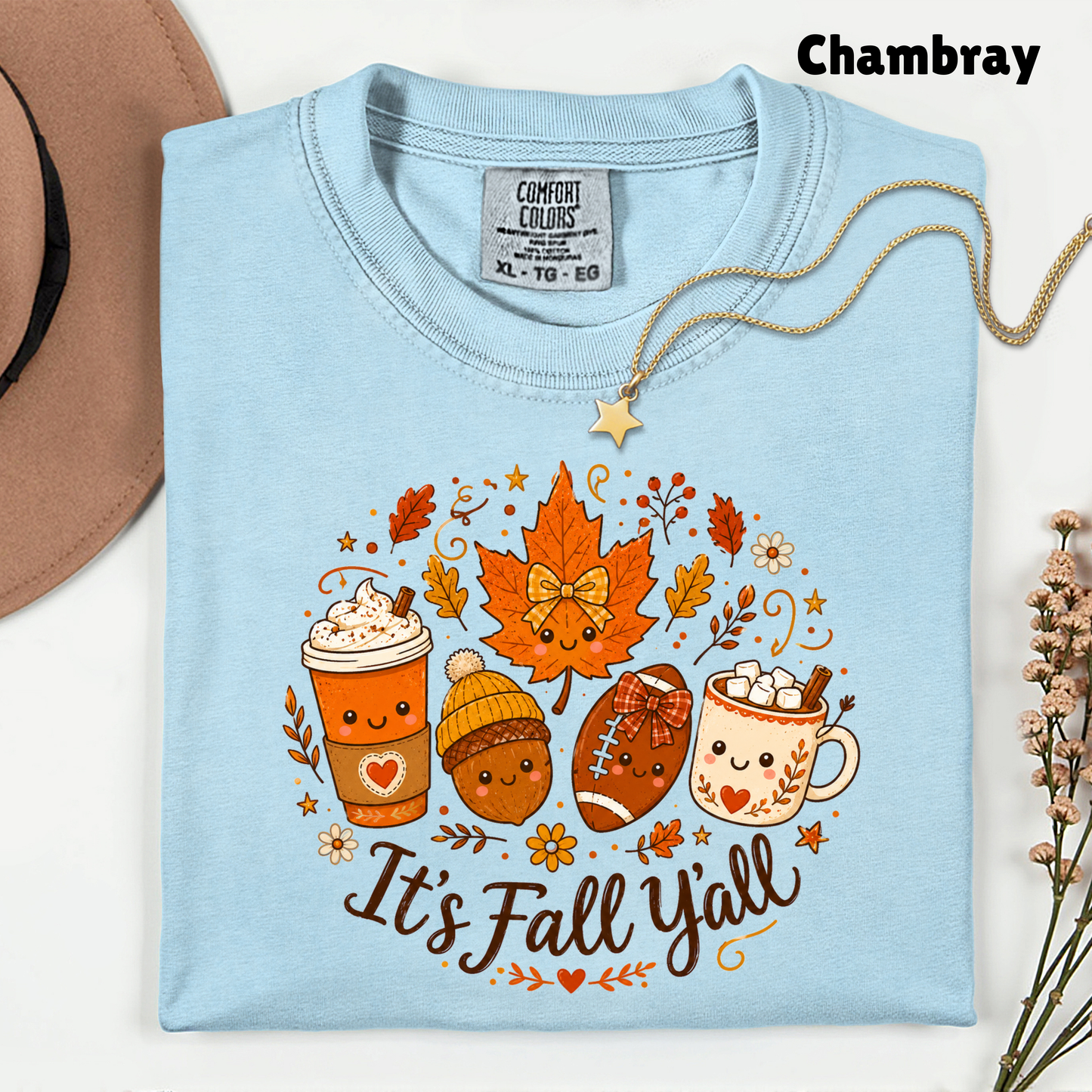 It's Fall Y'all Autumn T-Shirt, Coffee Acorn Football Cute Fall Season Tee