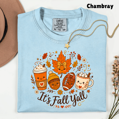 It's Fall Y'all Autumn T-Shirt, Coffee Acorn Football Cute Fall Season Tee