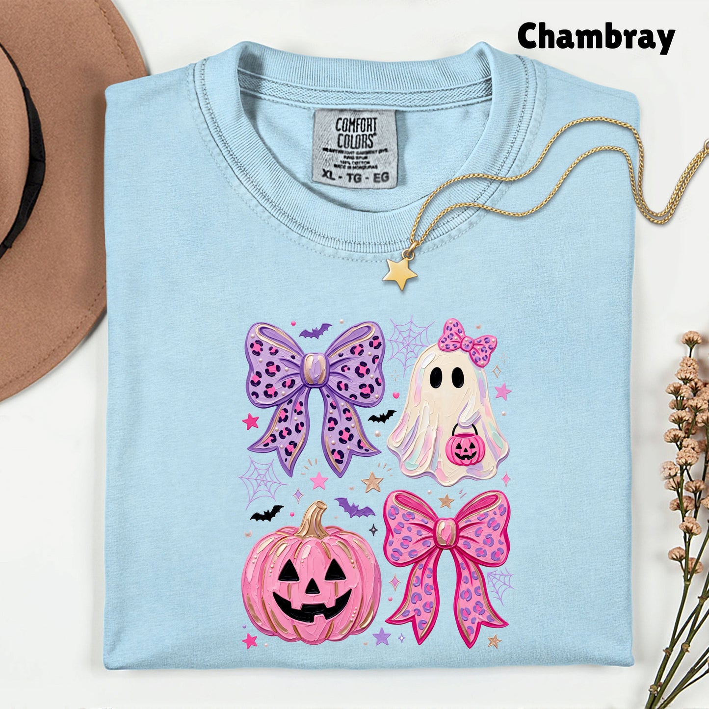 Coquette Halloween Ghost Pink Pumpkin Leopard Bow T-Shirt, Spooky Cute Tee