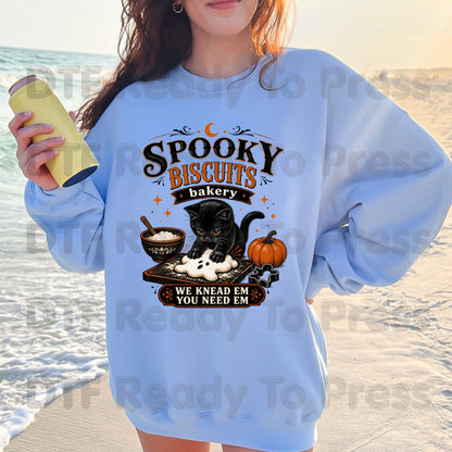 Spooky Cat lady Baker DTF Transfers Funny Halloween Biscuits Bakery Knead Pumpkins Ready to Press