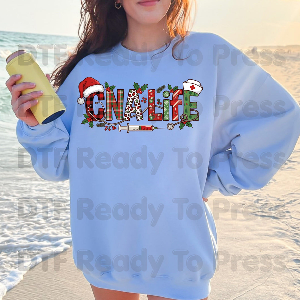 Christmas CNA Life Leopard Plaid DTF Transfers, Medical Nursing Syringe Holiday Ready to Press