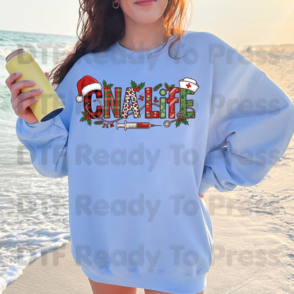 Christmas CNA Life Leopard Plaid DTF Transfers, Medical Nursing Syringe Holiday Ready to Press