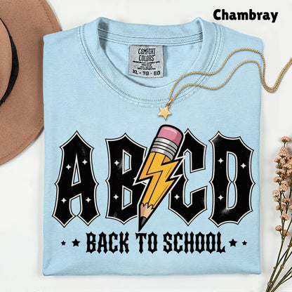 Rock Back to School ABCD Lightning Pencil T-Shirt, Teacher Student Music Tee