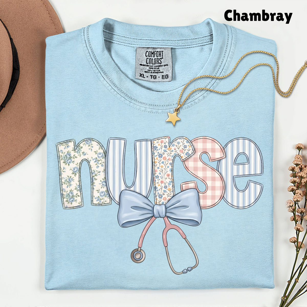 Nurse Coquette Floral Bow T-Shirt, Stethoscope Vintage Patchwork Nurse Tee