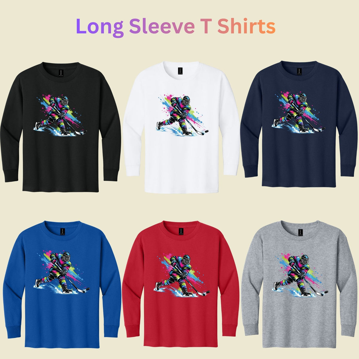 Hockey T-Shirt, Colorful Ice Hockey Player with Paint Splatter Graphic Tee, Ice Hockey Sports Shirt