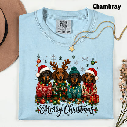 Christmas Dachshund Merry Christmas Dogs T-Shirt, Santa Hat Holiday Pet Lover Tee