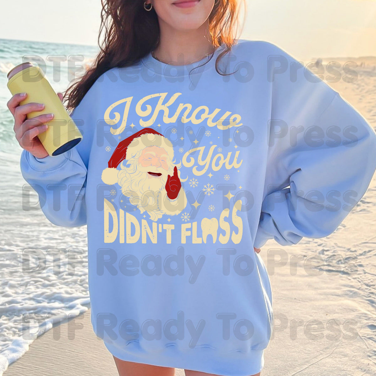 I Know You Didn't Floss Santa DTF Transfers, Funny Dental Christmas Dentist Hygienist Graphic Ready to Press