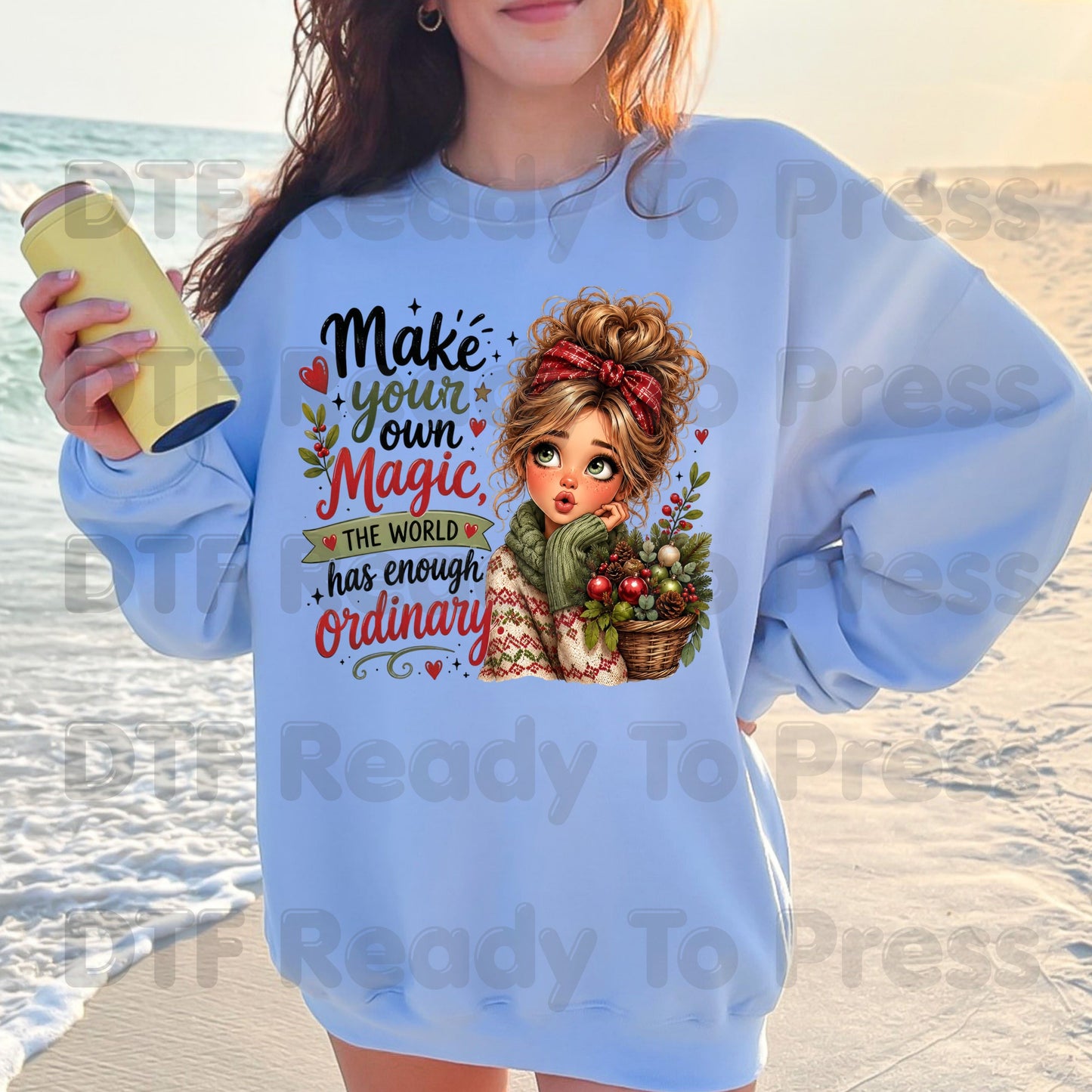 Make Your Own Magic DTF Transfers, Christmas Messy Bun Girl Festive Holiday Quote Ready to Press