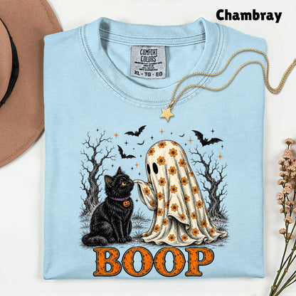 Halloween Ghost Boop Black Cat T-Shirt, Spooky Season Ghost Tee