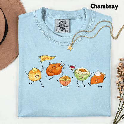 Thanksgiving Dancing Turkey T-Shirt, Food Parade Pumpkin Pie Funny Fall Tee