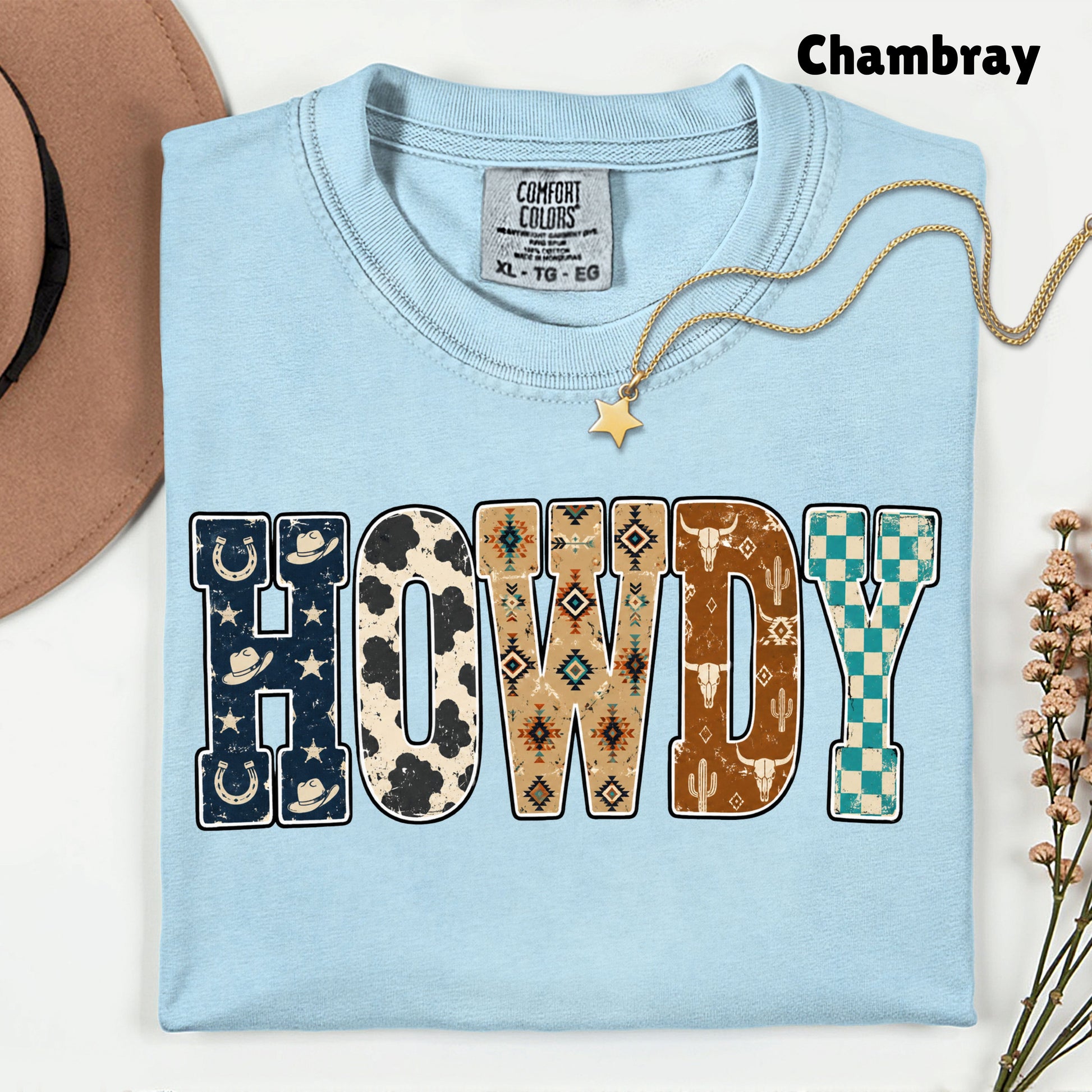 Western Howdy Cow Print T-Shirt, Southwestern Western Vibe Comfort Color Tee