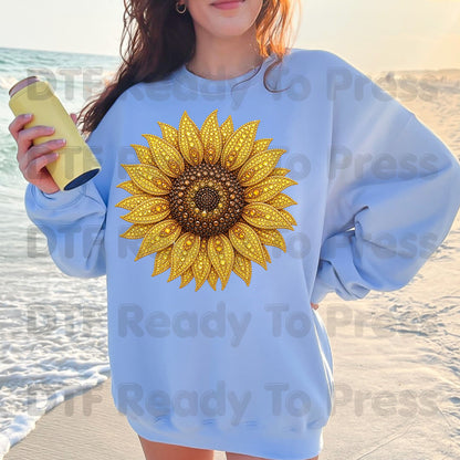 Sunflower DTF Transfers, Yellow Beaded Floral Summer Fall Flower Ready to Press