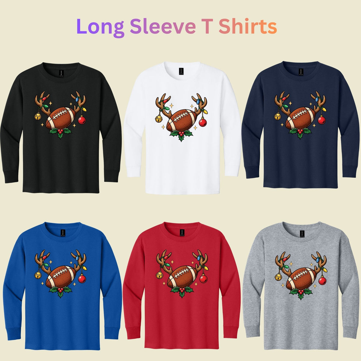 Christmas Football T-Shirt, Reindeer Antlers Lights and Holly Tee, Festive Holiday Sweatshirt