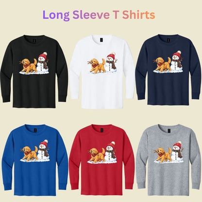 Golden Retriever Christmas T-Shirt, Puppy and Snowman Plaid Scarf Tee, Cute Winter Sweatshirt