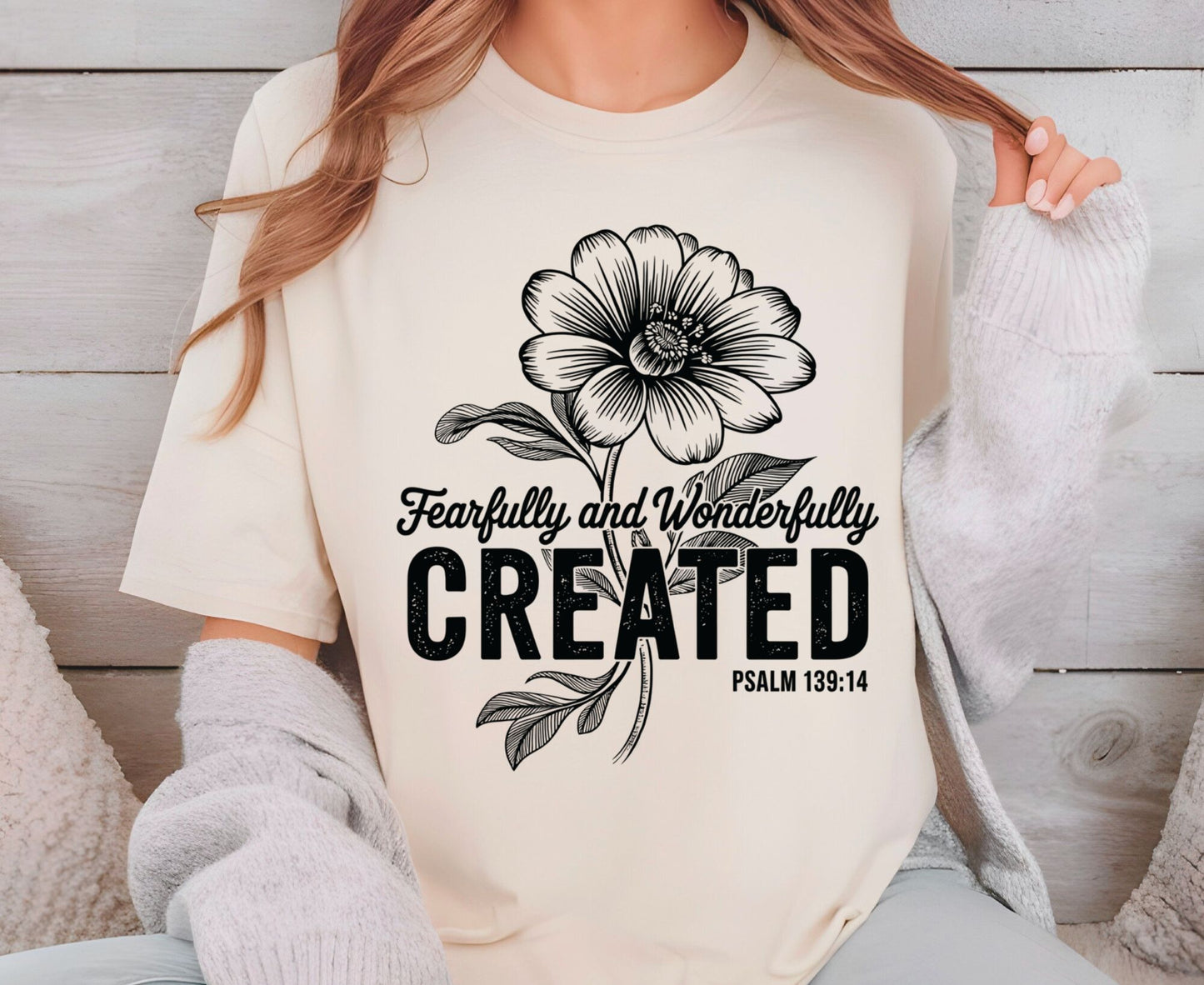 Fearfully Wonderfully Created T Shirt Psalm 139:14 Christian Floral Tee Faith Shirt Adult Youth Toddler Baby Religious Gift Bible Verse Tee