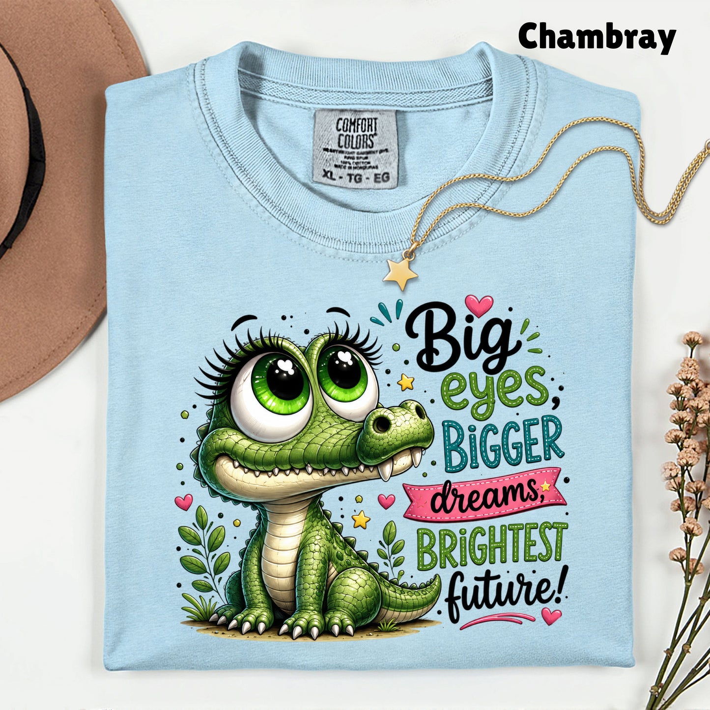 Big Eyes Bigger Dreams Alligator Baby T-Shirt, Cute Motivational Kids Tee