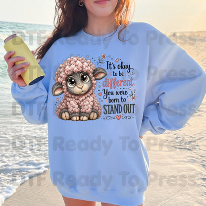 Inspirational DTF Transfers, Black Sheep Born to Stand Out Cute Lamb Quote Ready to Press