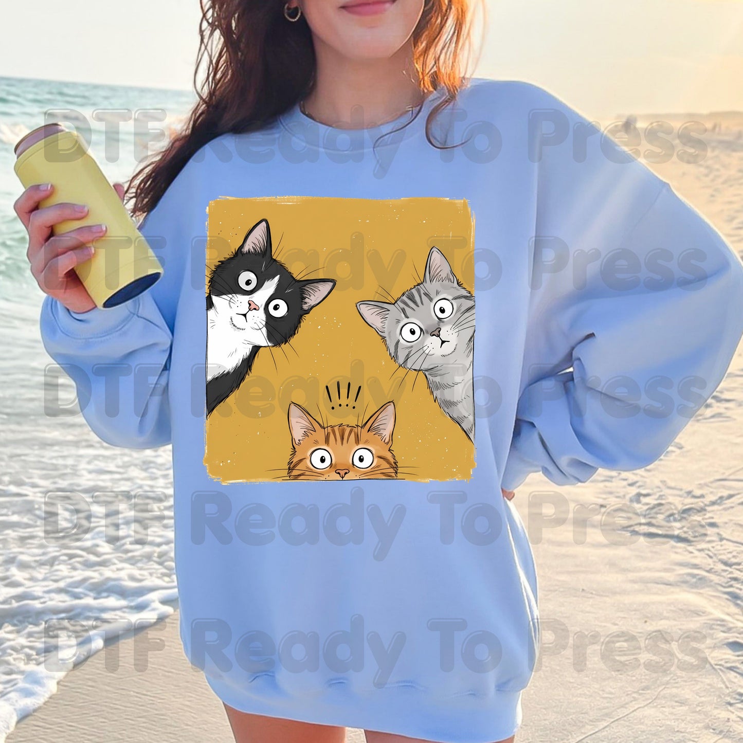 Curious Cats DTF Transfers, Peeking Cats Funny Cat Lover Kittens Ready to Press