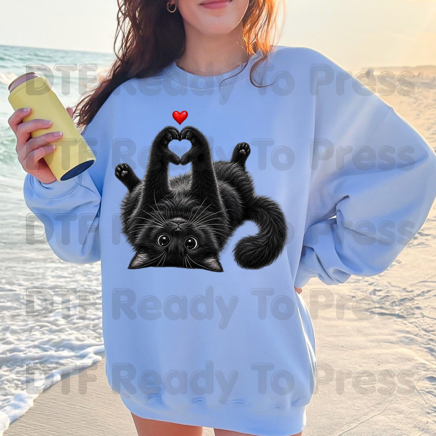 Black Cat Heart Hands DTF Transfers, Cute Kitty Kitten Lover Heart Paws Love Ready to Press