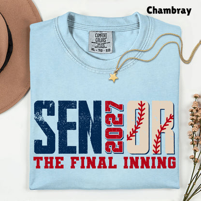 Senior Baseball 2027 The Final Inning T-Shirt, Class of 2027 Distressed Stitches Graduation Tee