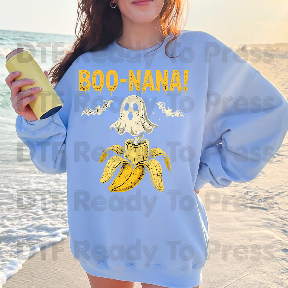 Boonana Ghost Halloween DTF Transfers, Funny Banana Ghost Spooky Vibes Ready to Press