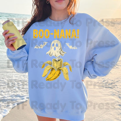 Boonana Ghost Halloween DTF Transfers, Funny Banana Ghost Spooky Vibes Ready to Press