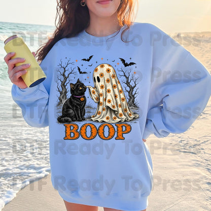 Halloween Ghost Boop DTF Transfers, Black Cat Ghost Spooky Season Ready to Press