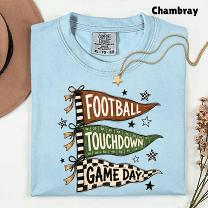 Football Game Day Pennants T-Shirt, Touchdown Flags Stars Sports Comfort Color Tee