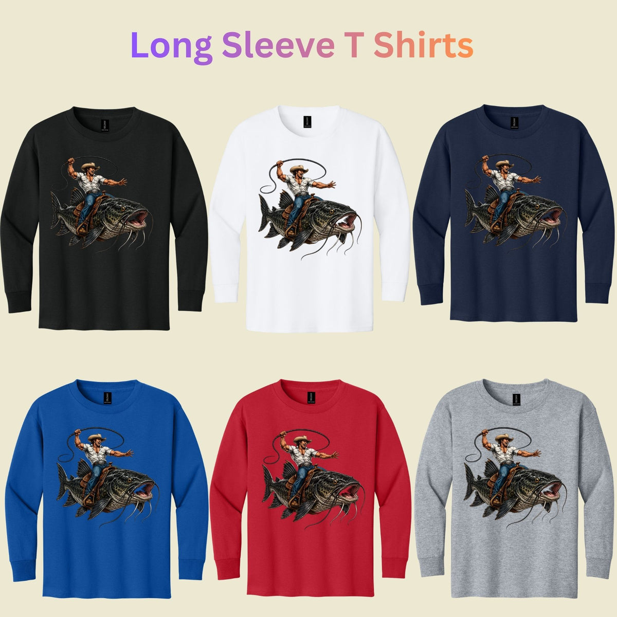 Cowboy Riding Catfish T-Shirt, Funny Fishing Rodeo Southern Graphic Tee for Toddler and Kids