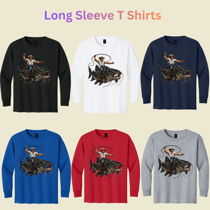 Cowboy Riding Catfish T-Shirt, Funny Fishing Rodeo Southern Graphic Tee for Toddler and Kids