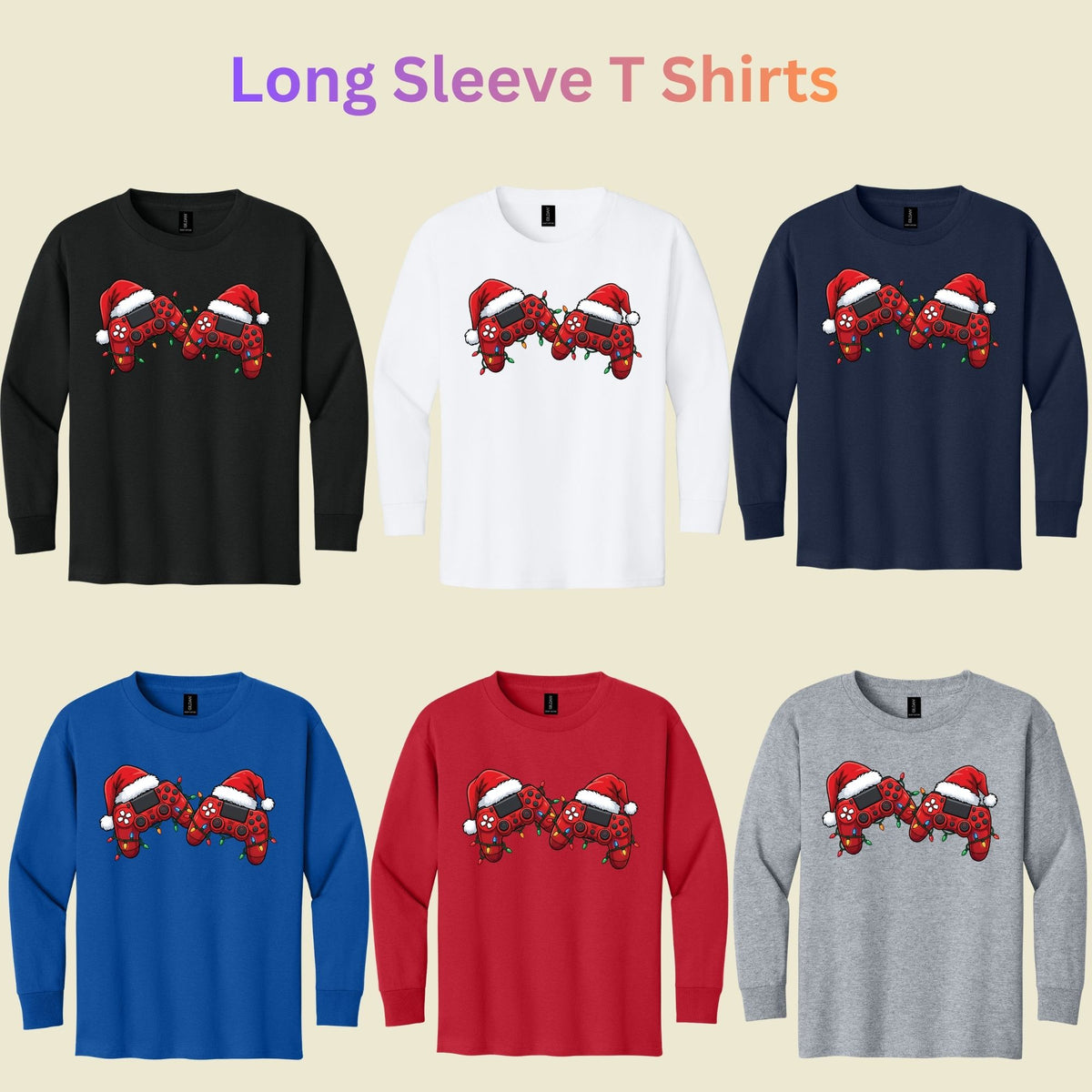 Christmas Gaming T-Shirt, Video Game Controller Santa Hat Holiday Lights Graphic Tee