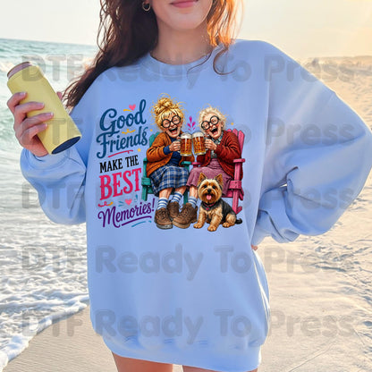 Funny Best Friends DTF Transfers, Good Friends Best Memories Beer Old Ladies Yorkshire Terrier Ready to Press