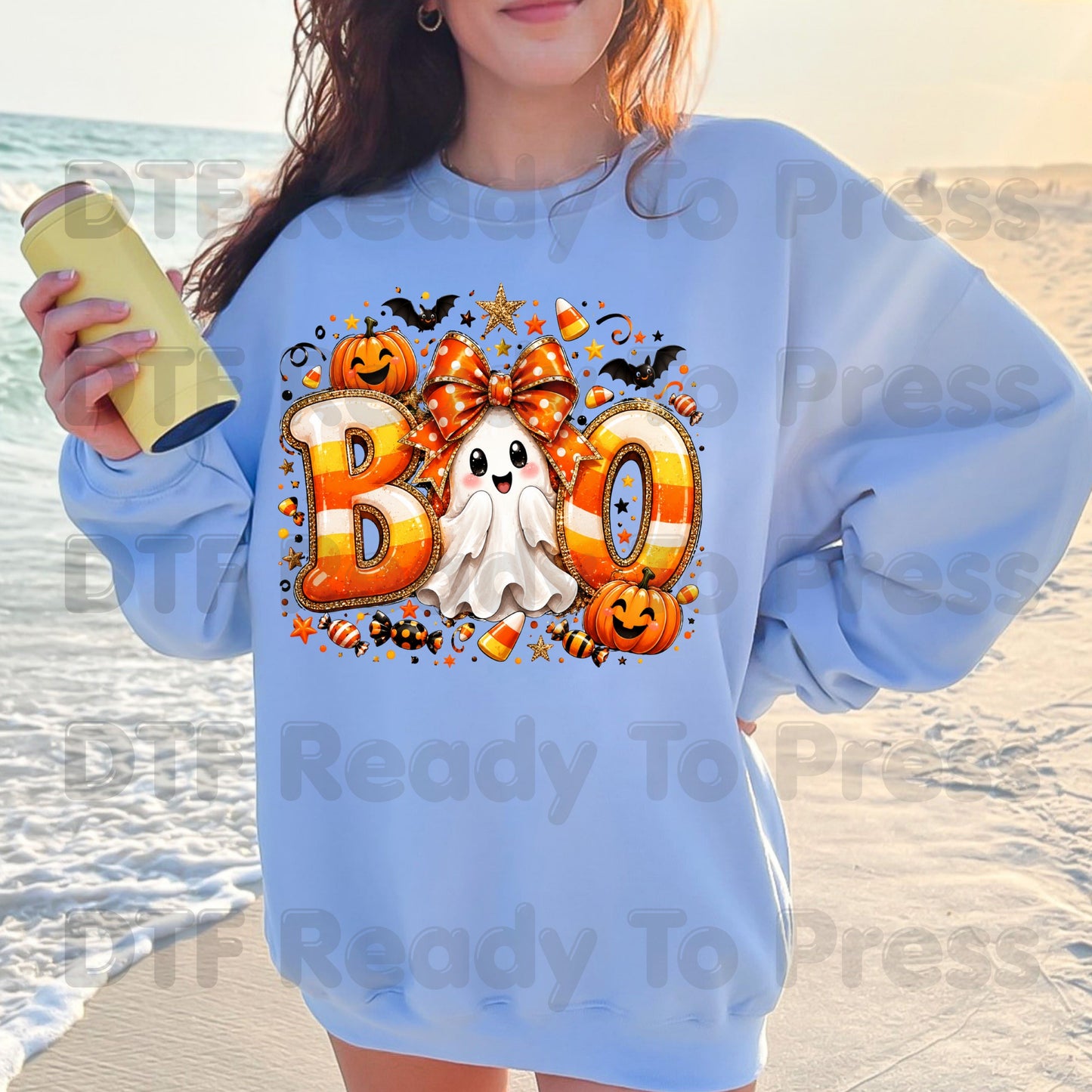 Halloween DTF Transfers, Boo Ghost Orange Bow Candy Corn Pumpkin Spooky Season Ready to Press