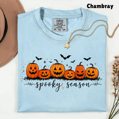 Spooky Season Jack O Lantern T-Shirt, Pumpkin Patch Bats Cursive Halloween Tee Sweatshirt