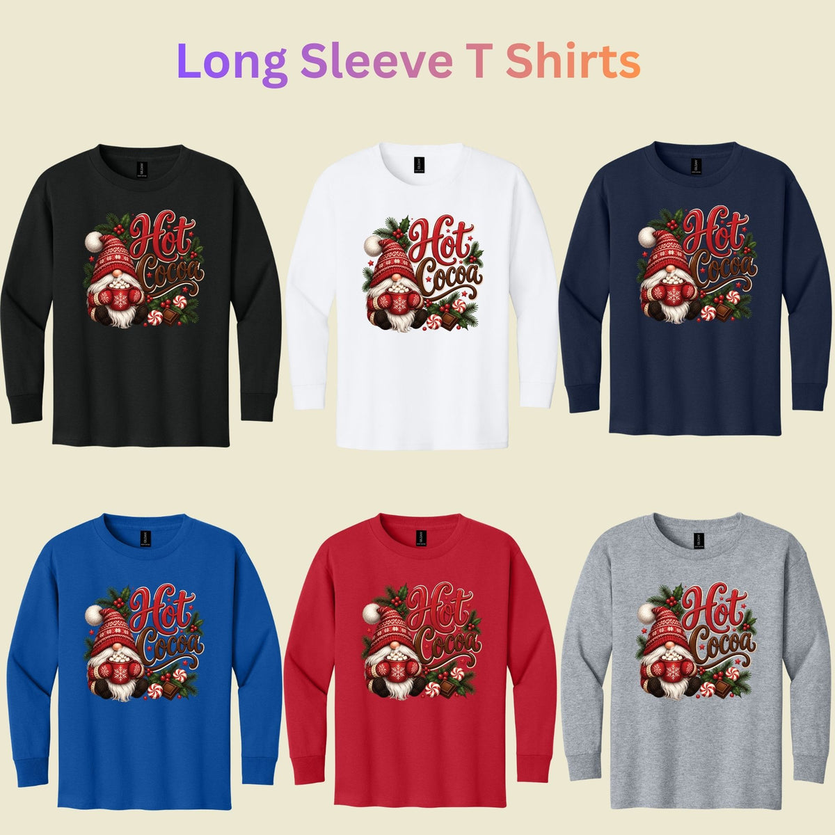 Christmas Gnome T-Shirt, Hot Cocoa Peppermint and Holly Graphic Tee, Cute Holiday Shirt