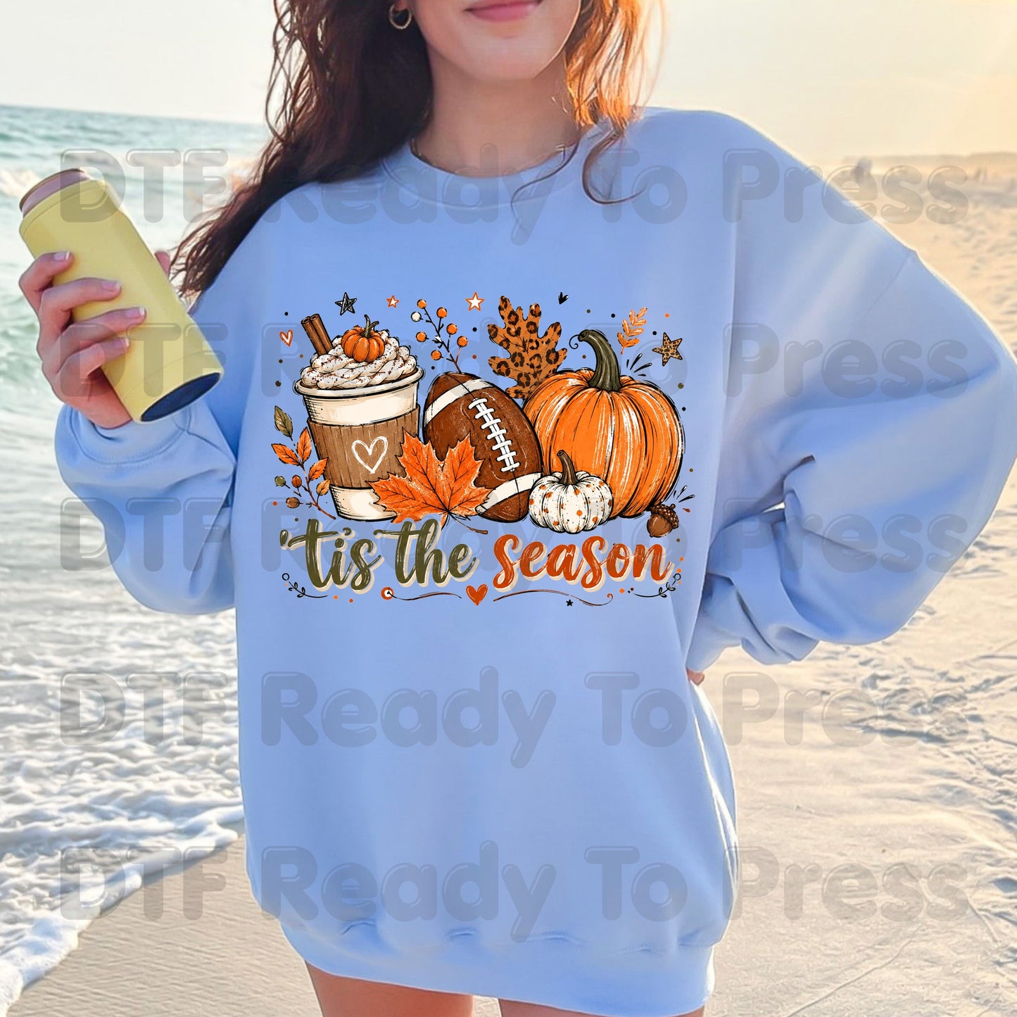 Tis the Season Football DTF Transfers, Fall Pumpkin Spice Coffee Thanksgiving Ready to Press