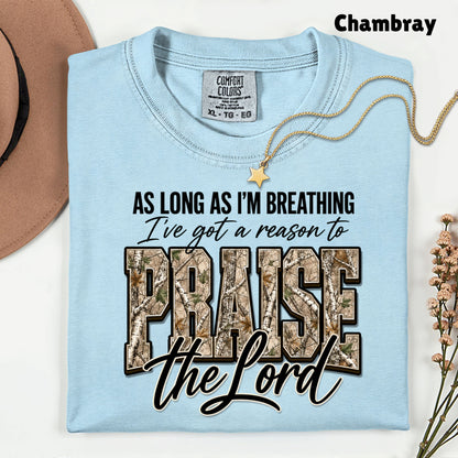 Praise the Lord Christian Camo T-Shirt, Faith Hunting Quote Comfort Color Tee