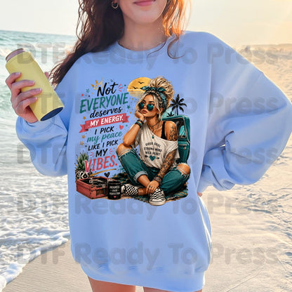 Not Everyone Deserves My Energy DTF Transfers, Boho Girl Sassy Quote Vintage Vibe Ready to Press