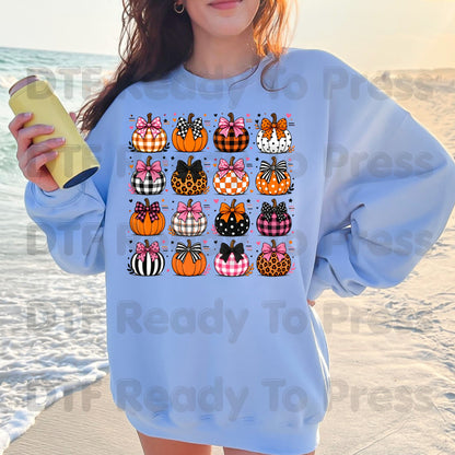 Coquette Bow Pumpkin Halloween DTF Transfers, Pink Plaid Leopard Spooky Ready to Press