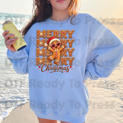Christmas DTF Transfer, Merry Gingerbread Man with Sunglasses Graphic