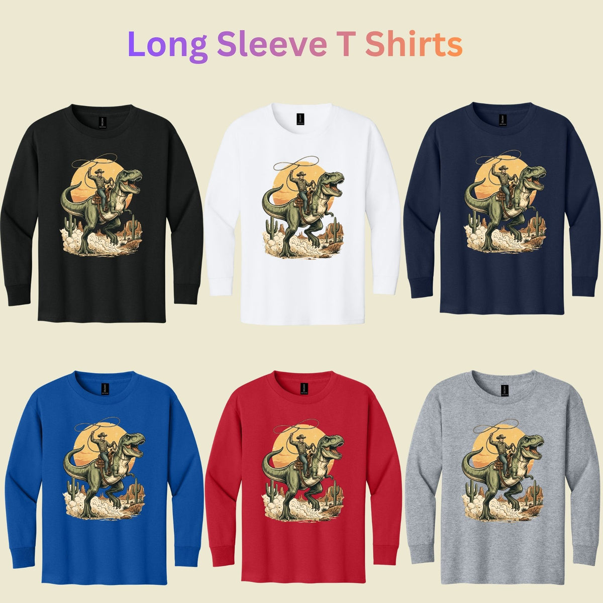 Cowboy Riding T-Rex Western T-Shirt, Rodeo Dinosaur Desert Cactus Tee for Toddler and Kids