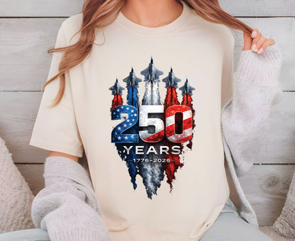 USA 250 Years Patriotic Fighter Jets Shirt American Flag Aviation Freedom Celebration Tees Independence Anniversary United States Gift