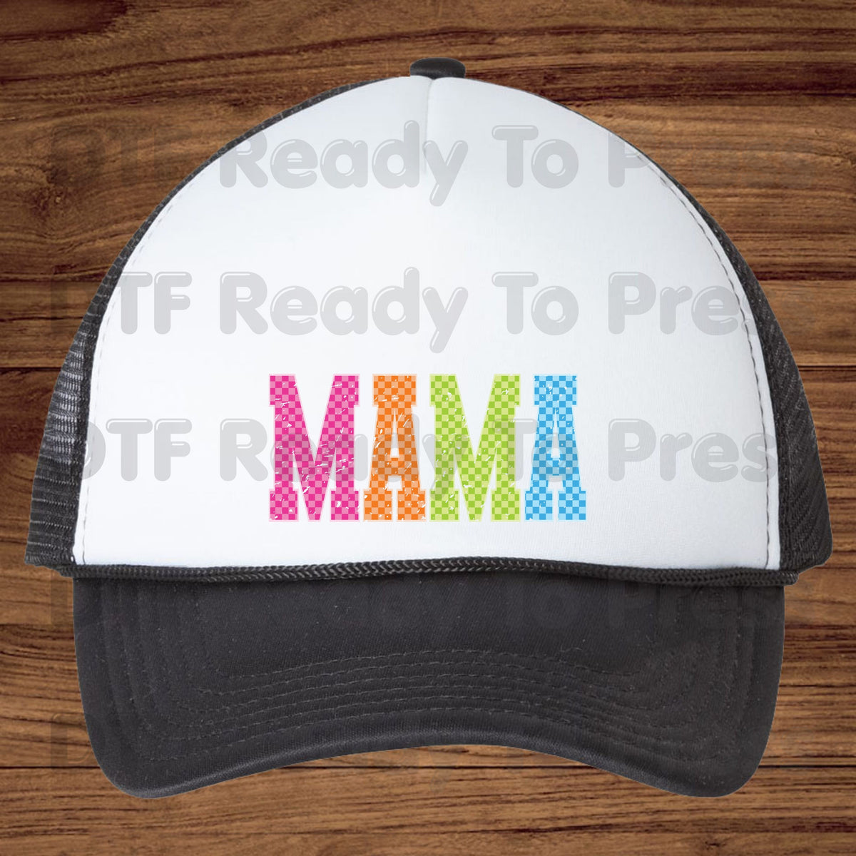 Mama DTF Transfers, Colorful Checkered Retro Distressed Mama Ready to Press