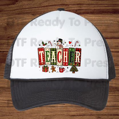 Christmas Teacher Snowman DTF Transfers, School Gingerbread Plaid Holiday Ready to Press