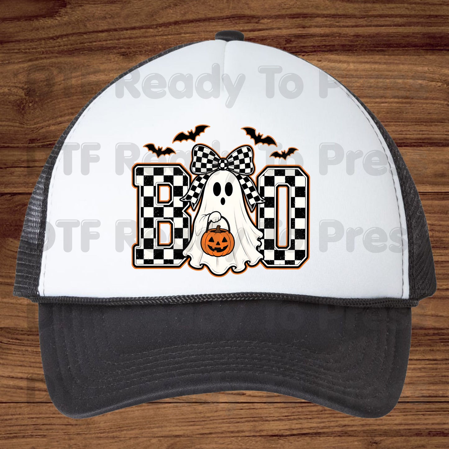 Boo Checkered Bow Ghost DTF Transfers, Halloween Pumpkin Bucket Bats Retro Ready to Press