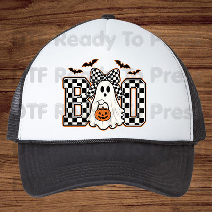 Boo Checkered Bow Ghost DTF Transfers, Halloween Pumpkin Bucket Bats Retro Ready to Press