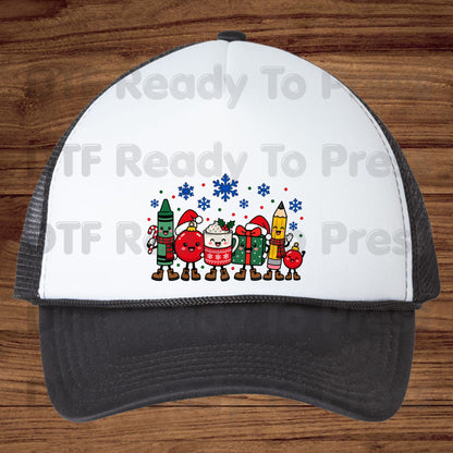 Christmas Teacher Squad DTF Transfers, Holiday School Crayon Cocoa Pencil Teacher Ready to Press