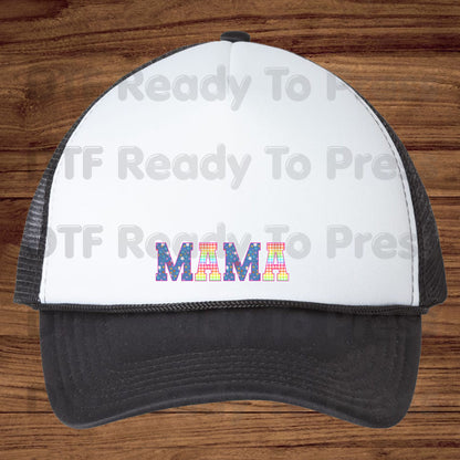 Mama DTF Transfers, Floral Plaid Rainbow Pastel Retro Mama Ready to Press