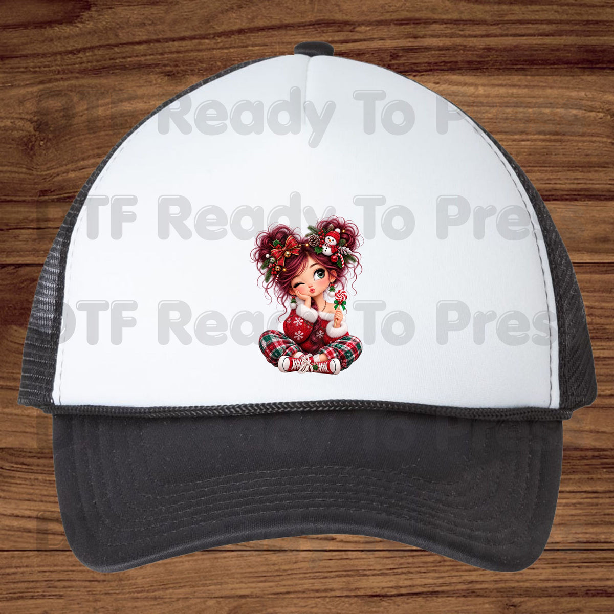 Christmas Girl DTF Transfers, Messy Bun Lollipop Cute Holiday Ready to Press